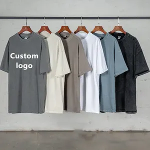 2024 Custom Logo T-Shirt Vintage Blank Effen 100% Katoenen Steen Gewassen T-Shirt Afdrukken Mannen Zuur Gewassen T-Shirt
