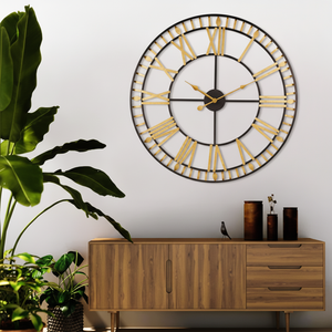 Números romanos de oro de gran tamaño Estilo Vintage decorativo redondo grande, disponible a precios al por mayor reloj de pared de metal. - Product Image 1