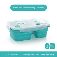 Boîte à bento pliable en silicone à 3 compartiments, compatible micro-ondes, chauffable, anti-fuite, avec couvercle de rangement divisé, boîte à lunch pliable pour l'extérieur