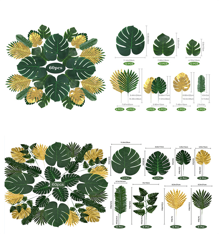 Hot Selling 3 sizes Tropical Artificial  Palm leaves for  Hawaii  Birthday Party Wedding Table Decoration