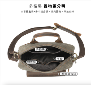 Sac à bandoulière vintage en cuir Crazy Horse et toile Andong pour homme, sac messager simple, sac à main, sac de travail avec poignée supérieure - Product Image 6