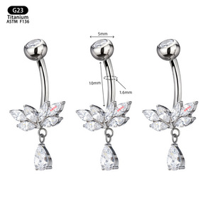 G23 <b>Titanium</b> Belly Button <b>Ring</b> Flower Shape 5A Zircon Prong Setting Navel Jewelry For Women - Product Image 1