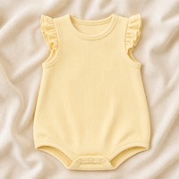 Combinaison bébé en coton côtelé personnalisée OEM ODM, vente en gros, barboteuse à manches volantées pour nouveau-né, marque privée