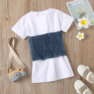 Vestido de Verano 2021 para Niñas, Vestido Corto de Manga Corta con Corte en A + Chaleco Azul Vaquero - Product Image 4