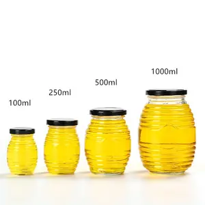 100ml250ml500ml1000ml custom honey comb shape clear empty glass honey bee jars with lids beehive glass honey jar