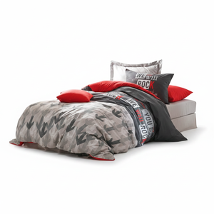 Rock <b>Red</b> Geometric Pattern Cotton <b>Box</b> Single Duvet Cover Set 6-Piece Fitted Sheet for Teenage Home Washed Technics - Product Image 2