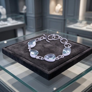 925 Silver Water Drop Blue Topaz Bracelet Bezel Set Chain Link Classic Women's Fine Jewelry wholesaler manufacturer USA - Product Image 2