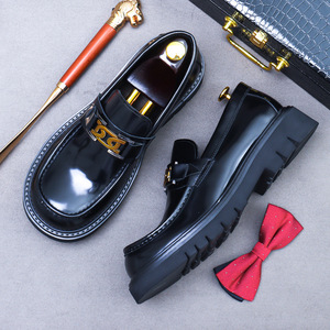 Chaussures Richelieu habillées pour hommes, style 2025, à bout carré, semelle épaisse, rehaussantes, grande taille, marron, style britannique - Product Image 2