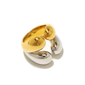 Stainless Steel <b>Ring</b> Gold Plated Two Tone Geometric Shape Open Design Women's Fashion Jewelry Gift - Product Image 5