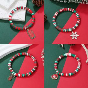 Ensemble de bracelets en pâte polymère de Noël avec pendentif en alliage flocon de neige, renne, Père Noël, bijoux cadeau unisexe - Product Image 1