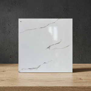 Carreaux de sol en céramique émaillée effet dalle de marbre blanc 400x400mm, porcelaine, pour salon, intérieur - Product Image 6