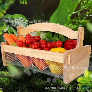 Wooden Storage Basket Rectangle Eco Friendly Food Container For Fruit <b>Vegetable</b> Potato Draining Farmhouse Use - Product Image 3