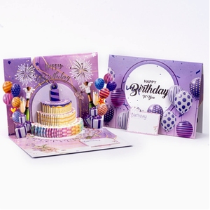 Personalizado 3D Pop-up Tarjeta de felicitación Musical Light up Feliz cumpleaños Postales Tarjeta de pastel emergente con música y luz en un sobre - Product Image 2