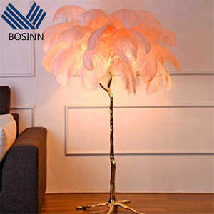 Luci da pavimento in piuma rosa <span class=keywords><strong>di</strong></span> struzzo Fengshui oro lampada da terra ad <span class=keywords><strong>alberello</strong></span> piuma selvatica arricciata decorazioni da museo lampade in piedi - Product Image 1