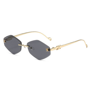 Irregular Diamond Shape <b>Frameless</b> Sunglasses UV400 PC Lens Metal <b>Frame</b> Women Fashion Outdoors Cycling Driving Party - Product Image 5