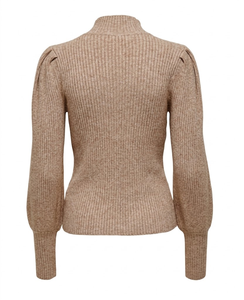 Pull en maille torsadée côtelée à col montant pour femme, manches longues bouffantes, coupe classique, haut en maille pour l'automne et l'hiver - Product Image 3