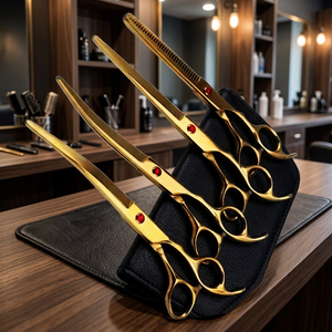 ASAP 6.5" Ultra-Light Stainless Steel Slightly Curved Blades Pet Grooming <b>Scissors</b> Set Long Handle Right-Handed High Fixed - Product Image 2