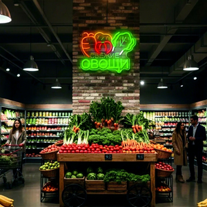LED neon acrylic board no-installation advertising display <b>sign</b> fresh food store signage Russian text luminous letters 5V 12V - Product Image 1