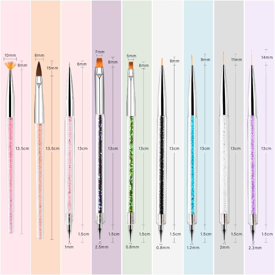 Ensemble de 9 pinceaux à ongles