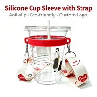 Support de tasse en silicone écologique antidérapant avec sangle réglable pour femme, personnalisable avec logo pour gobelet à café