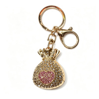 Porte-clés en métal avec sac à monnaie en strass, breloque de sac en cristal cœur rose, cadeau pour fête prénuptiale