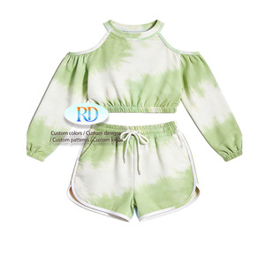 Conjunto <span class=keywords><strong>de</strong></span> Verano para Niñas <span class=keywords><strong>de</strong></span> 1 a 6 Años con Estampado Tie Dye, Top Corto <span class=keywords><strong>de</strong></span> Manga Larga con Hombros Descubiertos y Pantalones Cortos para Uso Diario Informal - Product Image 5