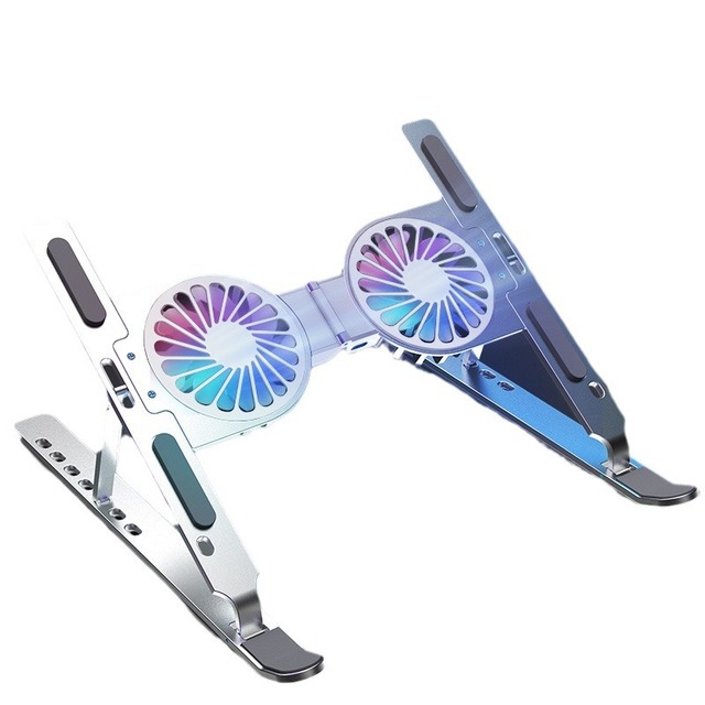 New RGB Light Adjustable Two Fans Aluminium Alloy Plastic 11-17in Laptop Notebook Computer Folding Holder Portable Desktop
