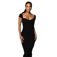 Style moderne vêtements d'été pour femmes robe en mousseline de soie décontractée européenne américaine à un col côtelé motif solide tour de taille naturelle