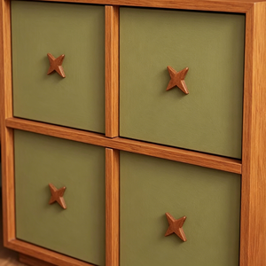 Mid-Century Modern 4-Drawer Wood Nightstand, Olive Green Cabinet with Cross Knobs for Bedroom - Product Image 4
