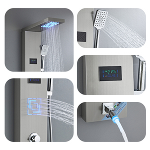 304 acier inoxydable Nickel brossé Smart LED <span class=keywords><strong>douche</strong></span> panneau mural motif de pluie <span class=keywords><strong>colonne</strong></span> de tour pour <span class=keywords><strong>Spa</strong></span> cascade <span class=keywords><strong>colonne</strong></span> de <span class=keywords><strong>douche</strong></span> moderne - Product Image 3