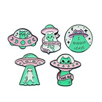 Décoration de sac à dos créative en forme de vaisseau spatial, extraterrestre, astronaute mignon, OVNI et planète, avec design 'Meow' et technique d'émail goutte d'huile