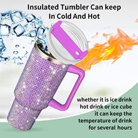 Gobelet isotherme en acier inoxydable de 40 oz, style américain, avec strass scintillants, pour le sport et les voyages, avec paille, couvercle adhésif et poignée intégrée