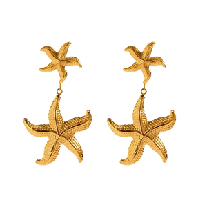 Pendientes Elegantes de Estilo Playero Vintage con Doble Estrella de Mar en Relieve de Gemnel - Product Image 1