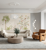 Papier peint brodé à la main, motif tropical palmier, toucan, fleurs de Chinoiserie, arbre, papillon, murale pour villa de vacances, décoration intérieure de salle à manger
