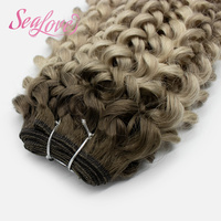 Extensions de cheveux humains Remy 100% vierges, double trame, bouclées, teintes, alignées aux cuticules, tissées à la machine