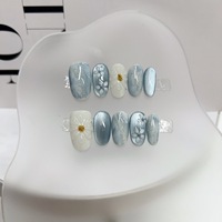 Nouveaux faux ongles courts ronds faits à la main, 10 pièces, couverture complète 3D, motif ours mignon et nœud, à presser, ongles artificiels de qualité supérieure, vente en gros