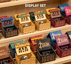 Boîte à musique en bois personnalisée avec mécanisme à manivelle et design gravé au laser pour cadeaux, souvenirs et promotions - Product Image 5