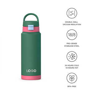 กระติกน้ำสแตนเลส 304 แบบสุญญากาศสองชั้น สำหรับออกกำลังกายกลางแจ้ง  พร้อมหลอดดูด ป้องกันการรั่วซึม ใช้งานได้ 12-24 ชั่วโมง  รับสกรีนโลโก้ - Product Image 2