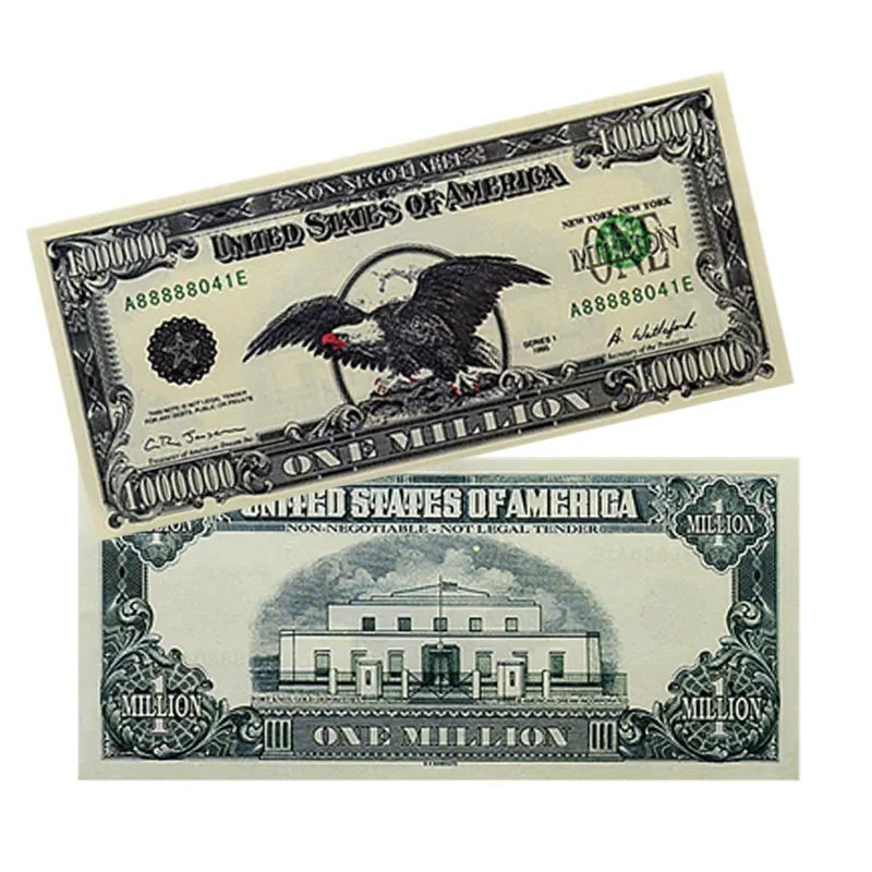 미국 대머리 독수리 1 백만 달러 지폐 UV 위조 및 일련 번호 종이 돈 수집 휴일 선물