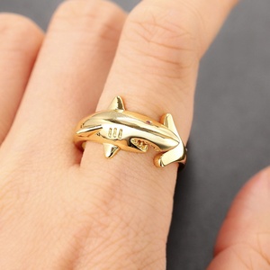 Hip Hop Fish Accessories Jewelry Dropship supplies Punk Style personalité ajustable Gold Shark Ring for Men - Product Image 3