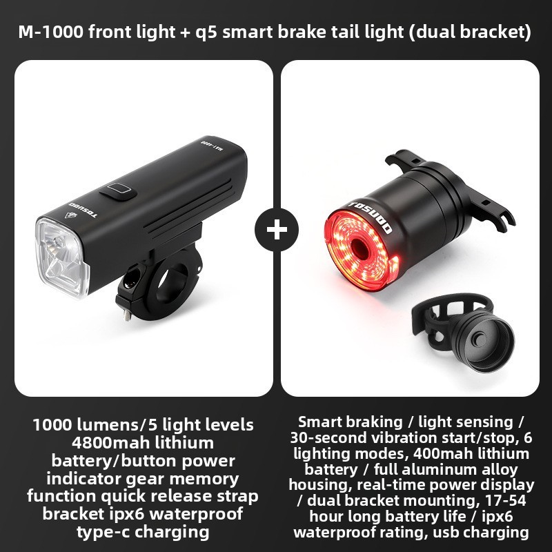 Phare avant M-1000 lumens, feu arrière Q5 - double fixation