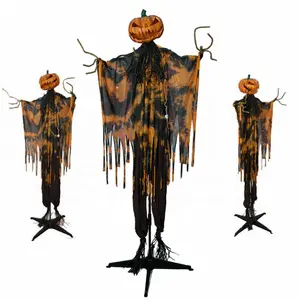 Halloween Prop Haunters Life-Size Animated Standing 6 Feet Scary Pumpkin Head Scarecrow Man Prop Haunted House Decoration