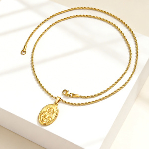 จี้พระแม่พระเยซูแบบวินเทจ ทำจากสแตนเลสชุบทอง สำหรับผู้ชายและผู้หญิง - Product Image 5