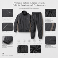 Survêtement Homme Personnalisé avec Logo OEM, Veste Zippée Marron Charbon et Pantalon Jogger, Bandes Contrastantes, Fournisseur en Gros pour Marques