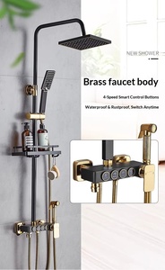 Système <span class=keywords><strong>de</strong></span> douche carré moderne Senducs noir et or, mitigeur <span class=keywords><strong>de</strong></span> <span class=keywords><strong>baignoire</strong></span> chaud/froid, robinet <span class=keywords><strong>de</strong></span> salle <span class=keywords><strong>de</strong></span> bain, ensemble <span class=keywords><strong>de</strong></span> douche thermostatique - Product Image 2