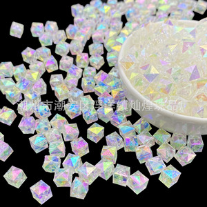 Acrylic Cube <b>Beads</b> Iridescent Plated Square Loose <b>Beads</b> For Jewelry Making Chaozhou Origin Spring 2023 - Product Image 3