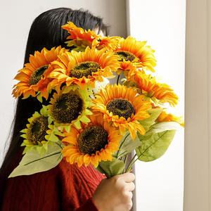 <span class=keywords><strong>Fleurs</strong></span> de tournesol artificielles réalistes haut de gamme pour la décoration de salon et de table à manger, arrangements floraux - Product Image 2