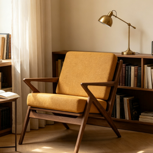 <span class=keywords><strong>Fauteuil</strong></span> en bois de noyer de style moderne du milieu du siècle avec coussin en tissu <span class=keywords><strong>jaune</strong></span>, <span class=keywords><strong>fauteuil</strong></span> d'appoint pour salon, hôtel, bureau à domicile - Product Image 4
