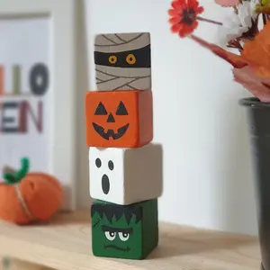 Op Maat Gemaakte Pompoen Ghost Mummie Frankenstein Bord Houten Tier Dienblad Schattig Interieur Halloween Houten Blokkenset