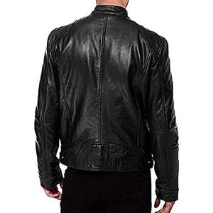 Veste en cuir noire pour homme, style Cafe Racer, manches longues, coupe-vent, vêtements de moto - Product Image 3